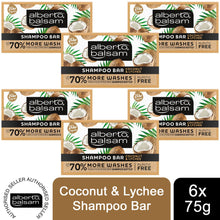 Load image into Gallery viewer, 6pk 75g Alberto Balsam Coconut &amp; Lychee Shampoo Bar with Argan oil Plastic Free