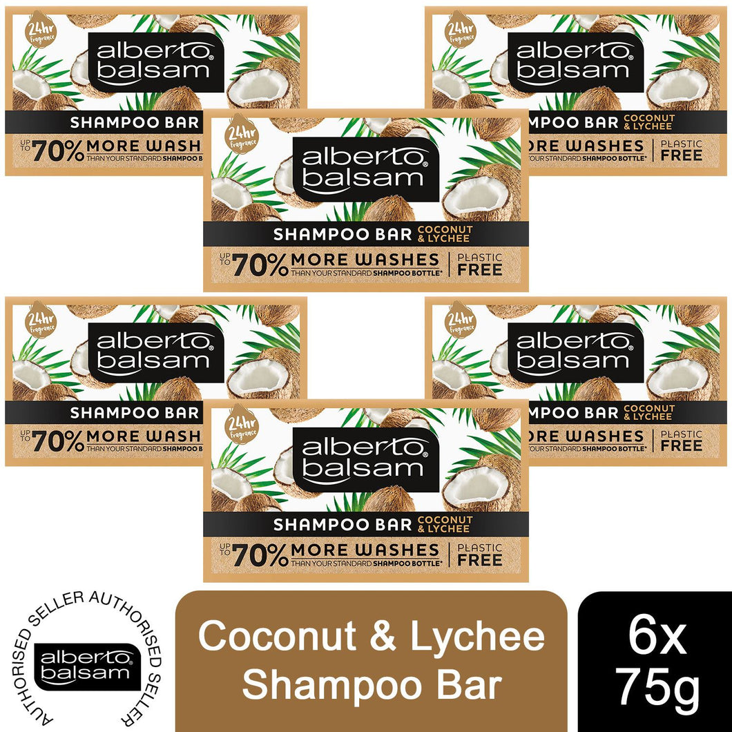 6pk 75g Alberto Balsam Coconut & Lychee Shampoo Bar with Argan oil Plastic Free
