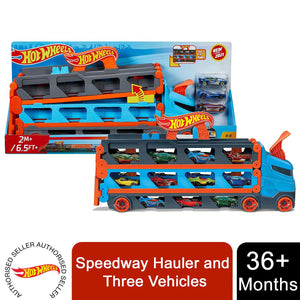 Hot Wheels Speedway Hauler and Three Vehicles
