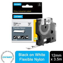Load image into Gallery viewer, DYMO RhinoPRO Nylon Labels Adhesive Fabric Thermal Tape 12mm x 3.5m, White