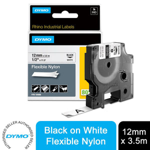 DYMO RhinoPRO Nylon Labels Adhesive Fabric Thermal Tape 12mm x 3.5m, White