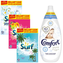 Load image into Gallery viewer, 90W(45wx2) Surf Washing Powder with 85W Comfort  Intense Pure Fabric Conditioner