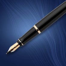 Load image into Gallery viewer, Waterman Expert Fountain Pen Gloss Black Gold Trim Medium Nib Gift Box