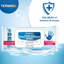 Load image into Gallery viewer, Termin8 Anti-bacterial Hand and Surface Wipes, 1 Pack of 50 Wipes