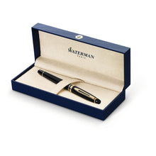 Load image into Gallery viewer, Waterman Expert Fountain Pen Gloss Black Gold Trim Medium Nib Gift Box