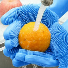 Load image into Gallery viewer, 2 in1 Blue Silicone Cleaning Household, Kitchen &amp; Pet Care Gloves with Scrubber