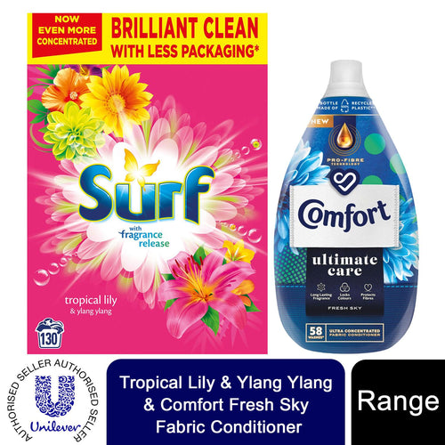 130W Surf Tropical Lily Laundry Powder & 58W Comfort FreshSky Fabric Conditioner