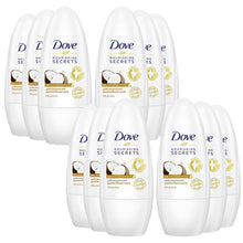 Load image into Gallery viewer, 12pk of 50ml Dove Nourishing Secret Coconut &amp; Jasmine Flower Deodorant Roll-on