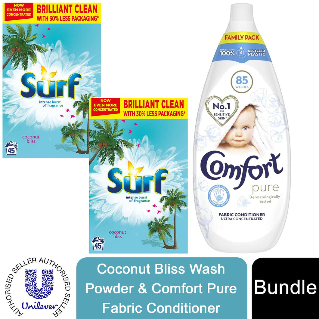90W(45wx2)Surf Coconut Bliss Washing Powder & 85WComfort Pure Fabric Conditioner
