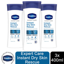 Load image into Gallery viewer, 3x400ml Vaseline ExpertCare Instant DrySkin Rescue or Elasticity Restore Lotion