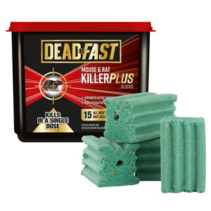 Deadfast Mouse and Rat Killer Plus All Weather Bait Blocks 15 Pack 300gr