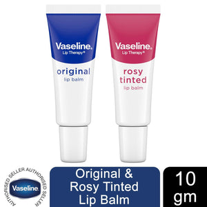 2pk of 10g Vaseline Lip Therapy Lip Balm Moisturising Original or Rossy Tinted