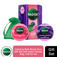 Load image into Gallery viewer, Radox Calming Bath Bomb Duo Gift Set with Geen Infuser Bag, Gift for her