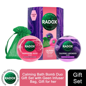 Radox Calming Bath Bomb Duo Gift Set with Geen Infuser Bag, Gift for her