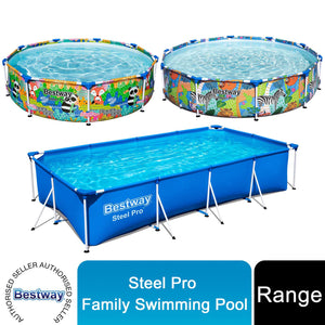 Bestway Steel Pro Rectangular Blue or Round Colourful Design Fun Family Pool