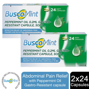 2x Buscomint Peppermint Oil 0.2ml Gastro Resistant Treatment, 24 Soft Capsules