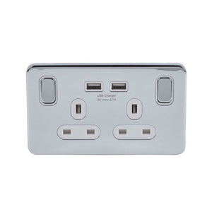Schneider Electric Lisse Screwless Double Socket USB Ports 13A Polished Chrome