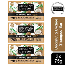 Load image into Gallery viewer, 3pk 75g Alberto Balsam Coconut &amp; Lychee Shampoo Bar with Argan oil Plastic Free