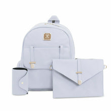 Load image into Gallery viewer, 3pcs Women PU Leather Backpack Set-Shoulder Bag |Clutch | Card Holder Blue/White