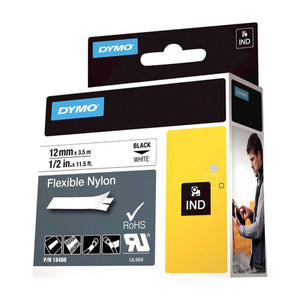DYMO RhinoPRO Nylon Labels Adhesive Fabric Thermal Tape 12mm x 3.5m, White