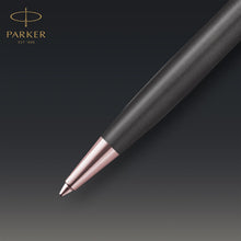 Load image into Gallery viewer, Parker Sonnet Ballpoint Pen Grey Satin Rose Gold Trim Medium Black Ink Gift Box