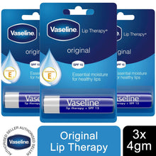 Load image into Gallery viewer, 3x4g Vaseline Lip Therapy+SPF15 PetroleumJelly Stick - Aloe/Original/Cocoa/Rosy