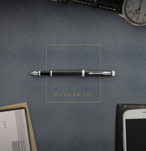 Load image into Gallery viewer, Parker IM Fountain Pen Black Lacquer Medium Nib Blue Ink Gift Box