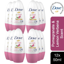 Load image into Gallery viewer, 12pk of 50ml dove Go Fresh Pomegranate Anti-Perspirant Deodorant Roll-On
