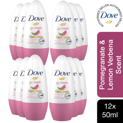 12pk of 50ml dove Go Fresh Pomegranate Anti-Perspirant Deodorant Roll-On