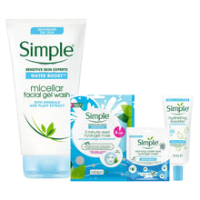 Load image into Gallery viewer, Simple Water Boost Bundle of Hydrating Sheet Mask, Micellar Water &amp; Night Cream