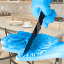 Load image into Gallery viewer, 2 in1 Blue Silicone Cleaning Household, Kitchen &amp; Pet Care Gloves with Scrubber