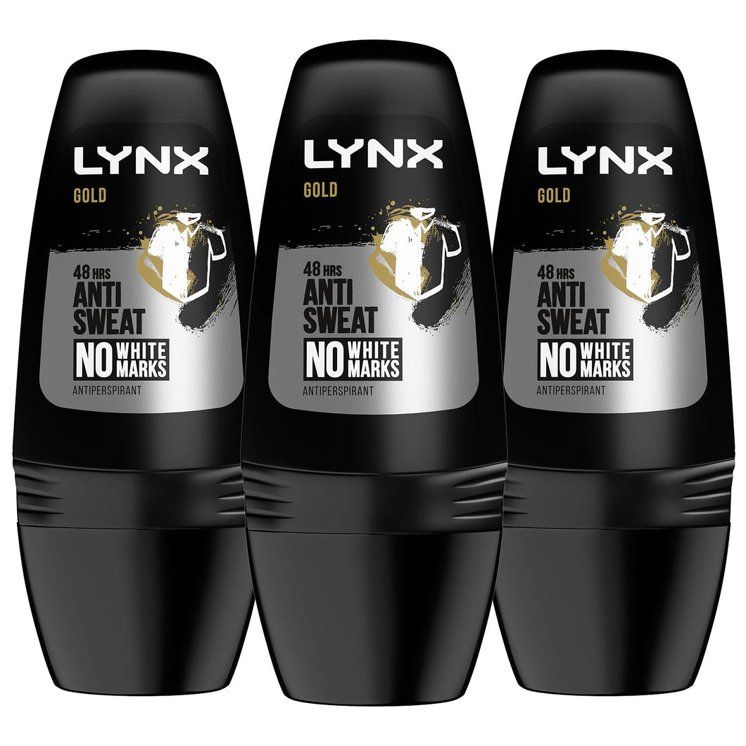 3x 100ml Lynx Gold 48H AntiSweat 2x Faster Drying Anti Perspirant Roll-On
