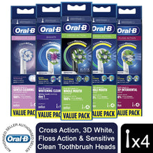 Load image into Gallery viewer, 4xOral-B FlossAction, CrossAction, 3D White or Sensi Clean Toothbrush RefillHead