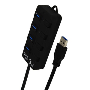 4-Port USB Hub with Individual LED Power Switches - Black