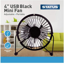 Load image into Gallery viewer, 4&quot; USB Mini Fan - Black - Metal - Status - 1 pk