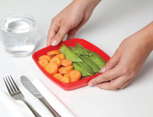 Load image into Gallery viewer, Sistema Microwave Plate with Removable Steaming Tray, Red/Clear, 440 ml