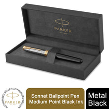 Load image into Gallery viewer, Parker Sonnet BallPoint Pen Premium Metal 18K Gold Nib Black Ink Gift Box