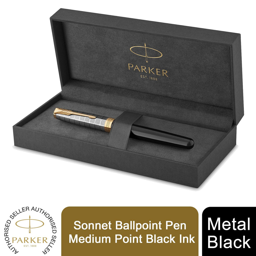 Parker Sonnet BallPoint Pen Premium Metal 18K Gold Nib Black Ink Gift Box