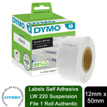 Load image into Gallery viewer, DYMO Labels Self Adhesive LW 220 Suspension File 12 mm x 50mm 1 Roll Authentic