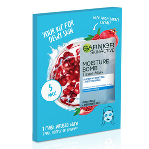 Garnier Moisture Bomb Pomegranate Hydrating Face Sheet Mask 5 Pack Box 160g