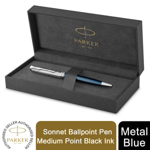 Parker Sonnet Ballpoint Pen Premium Metal 18K Gold Nib Black Ink Gift Box