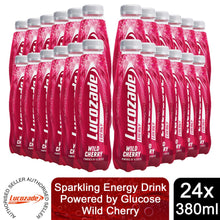 Load image into Gallery viewer, Lucozade Energy Cherry Sparkling Energy Drink Powered By Glucose, 24x380ml