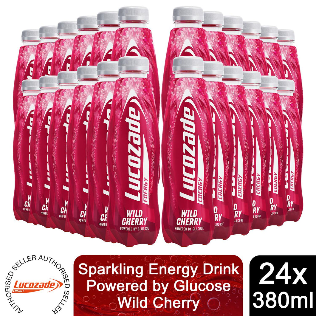 Lucozade Energy Cherry Sparkling Energy Drink Powered By Glucose, 24x380ml