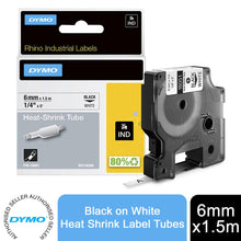 Load image into Gallery viewer, DYMO RhinoPRO Heat Shrink Label Cable Tube Industrial 6mm x 1.5m Black on White