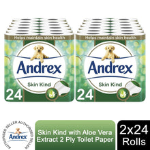 Load image into Gallery viewer, Andrex Toilet Roll Skin Kind with Aloe Vera Extract 2 Ply Toilet Paper, 48 Rolls