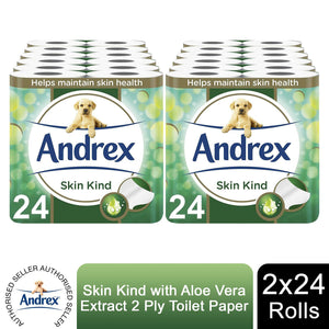 Andrex Toilet Roll Skin Kind with Aloe Vera Extract 2 Ply Toilet Paper, 48 Rolls
