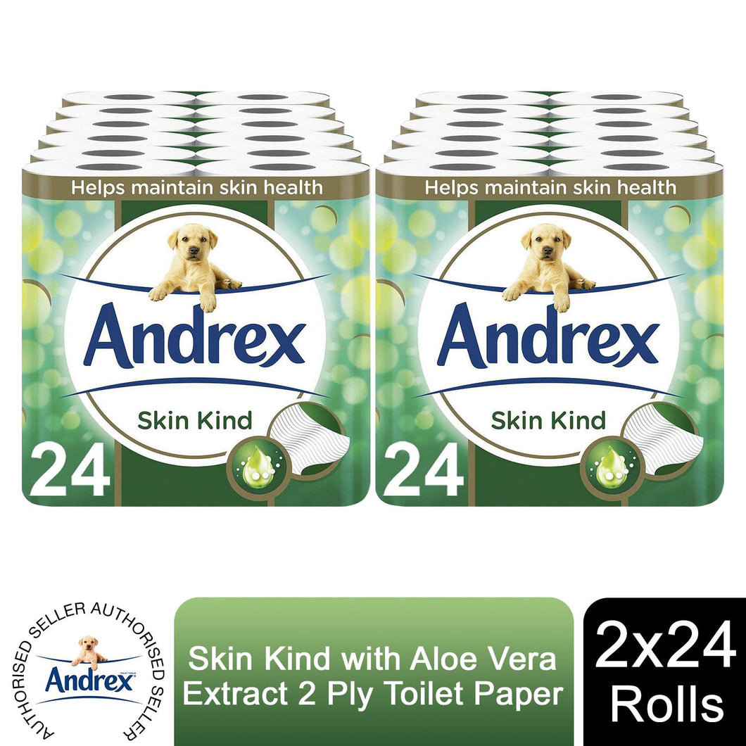 Andrex Toilet Roll Skin Kind with Aloe Vera Extract 2 Ply Toilet Paper, 48 Rolls