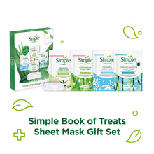 Load image into Gallery viewer, Simple Book of Treat Face Sheet Masks 4pcs Gift Set For Her with Headband