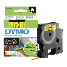 Load image into Gallery viewer, DYMO Labels Self Adhesive D1 6mm x 7mm Black Print on Yellow Tape Authentic