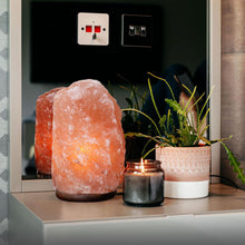 Load image into Gallery viewer, Haven Himalayan Crystal Handcrafted Salt Lamp on a Premium Wooden Base - Small